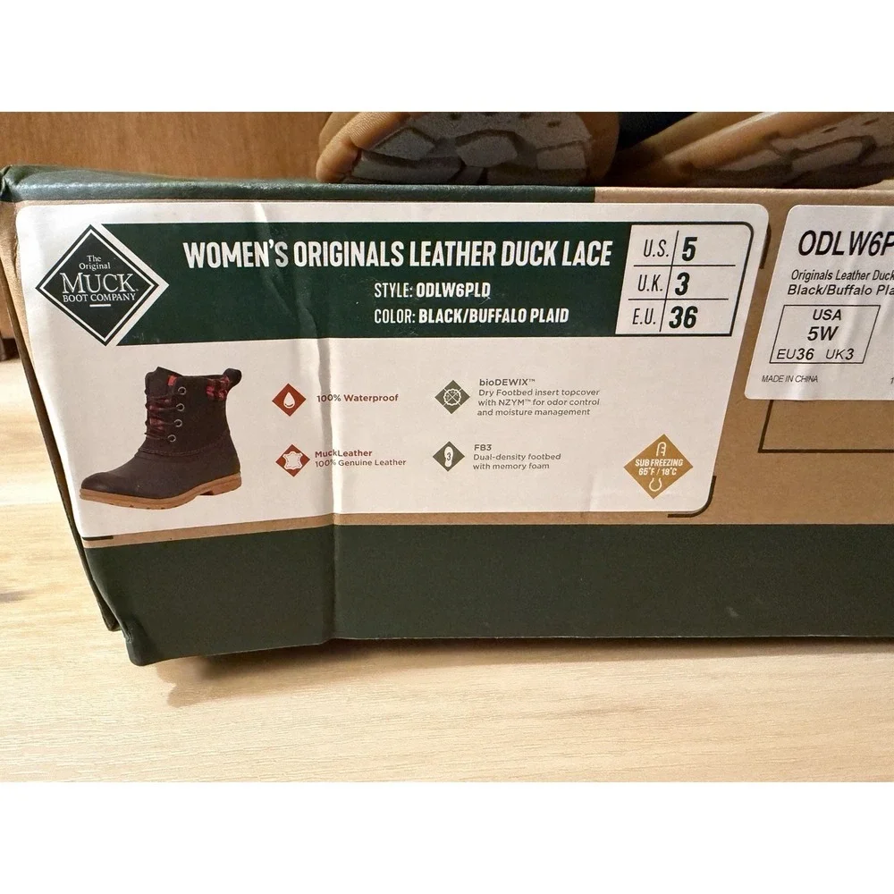 Muck Boots Women's Waterproof Originals Lace-Up Duck Boot Black Buffalo Plaid 5
